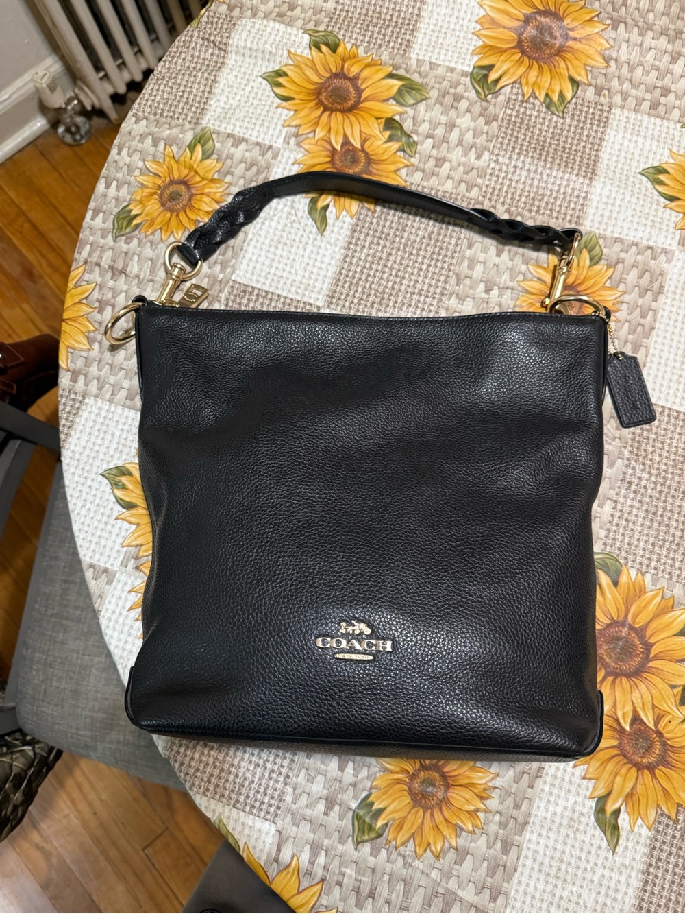 Coach Black Pebbled Leather Abby Hobo Shoulder Bag with Gold Hardware